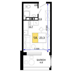 1-к квартира, вторичка, 23м2, 6/9 этаж