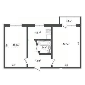 2-к квартира, вторичка, 42м2, 5/5 этаж