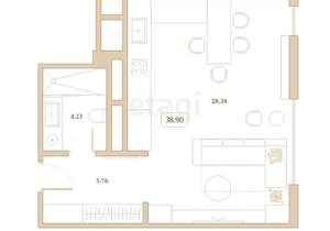 Студия квартира, вторичка, 39м2, 4/7 этаж