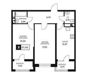 2-к квартира, вторичка, 61м2, 20/20 этаж