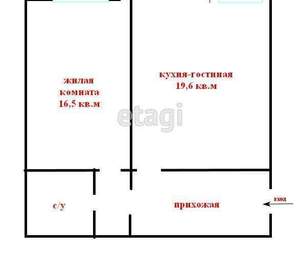 1-к квартира, вторичка, 52м2, 3/12 этаж