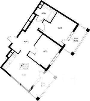 2-к квартира, строящийся дом, 58м2, 6/8 этаж