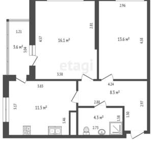 2-к квартира, вторичка, 57м2, 10/15 этаж