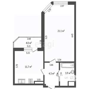 1-к квартира, вторичка, 45м2, 5/20 этаж
