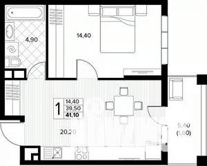 1-к квартира, строящийся дом, 41м2, 4/8 этаж