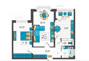 2-к квартира, вторичка, 60м2, 8/9 этаж