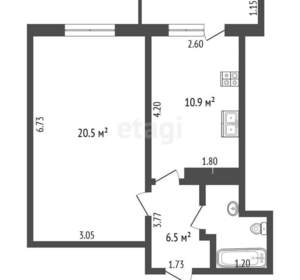 1-к квартира, вторичка, 44м2, 6/9 этаж