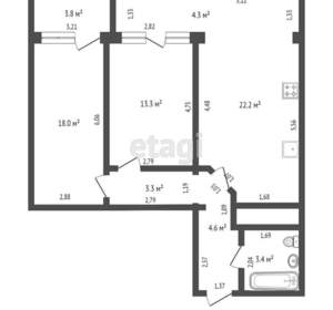2-к квартира, вторичка, 73м2, 7/7 этаж