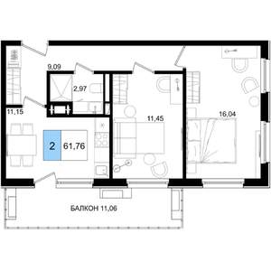 1-к квартира, вторичка, 62м2, 7/9 этаж