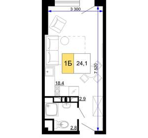 1-к квартира, вторичка, 24м2, 9/9 этаж