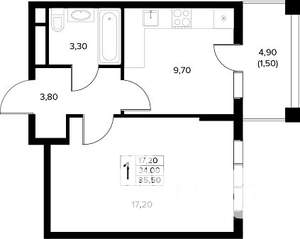 1-к квартира, строящийся дом, 36м2, 6/8 этаж