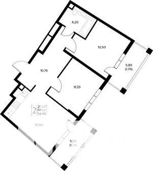 2-к квартира, строящийся дом, 59м2, 2/8 этаж