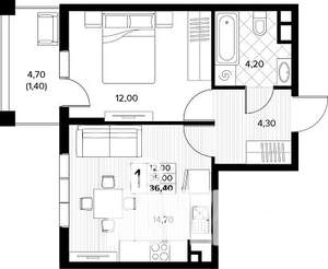1-к квартира, строящийся дом, 36м2, 3/8 этаж