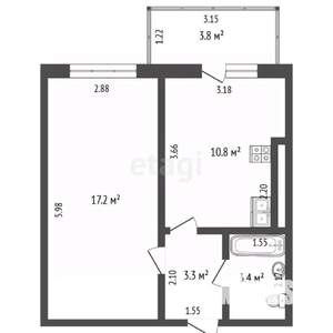 1-к квартира, вторичка, 35м2, 3/5 этаж