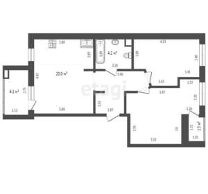3-к квартира, вторичка, 55м2, 2/4 этаж