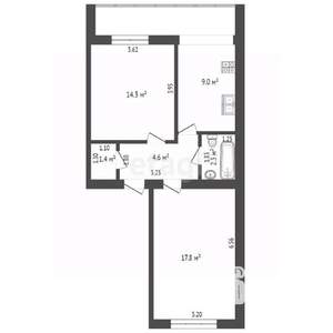 2-к квартира, вторичка, 48м2, 1/2 этаж