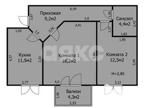 2-к квартира, вторичка, 60м2, 3/4 этаж