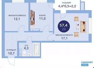 2-к квартира, вторичка, 57м2, 10/16 этаж