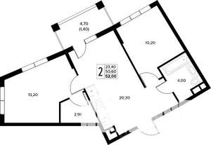 2-к квартира, строящийся дом, 52м2, 4/8 этаж