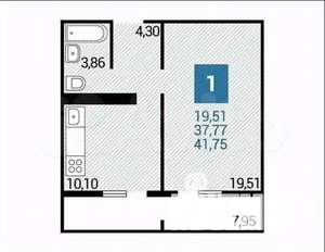 1-к квартира, вторичка, 42м2, 12/16 этаж