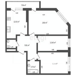 3-к квартира, вторичка, 76м2, 4/10 этаж