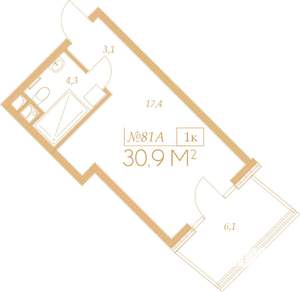 1-к квартира, вторичка, 35м2, 6/9 этаж