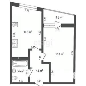 1-к квартира, вторичка, 40м2, 9/19 этаж