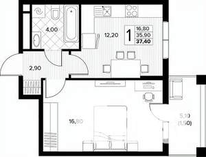 1-к квартира, строящийся дом, 37м2, 3/8 этаж