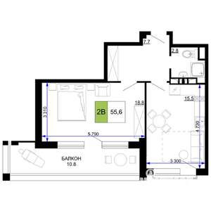 2-к квартира, строящийся дом, 56м2, 6/9 этаж