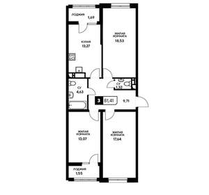 3-к квартира, вторичка, 81м2, 2/20 этаж