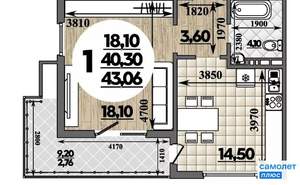 1-к квартира, вторичка, 43м2, 17/18 этаж