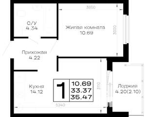 1-к квартира, вторичка, 35м2, 3/4 этаж