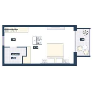 Студия квартира, вторичка, 33м2, 4/9 этаж