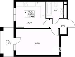 1-к квартира, вторичка, 37м2, 5/8 этаж