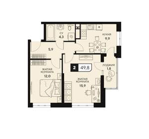 2-к квартира, вторичка, 50м2, 7/15 этаж