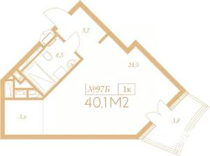 1-к квартира, вторичка, 40м2, 8/9 этаж