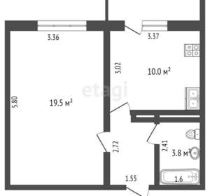 1-к квартира, вторичка, 38м2, 12/16 этаж