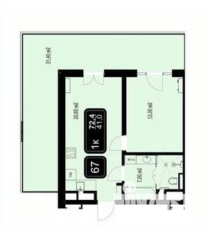 1-к квартира, вторичка, 72м2, 7/9 этаж