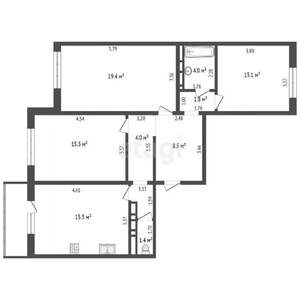3-к квартира, вторичка, 84м2, 2/16 этаж
