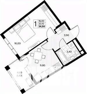 1-к квартира, строящийся дом, 35м2, 8/8 этаж