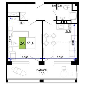 2-к квартира, вторичка, 51м2, 9/9 этаж