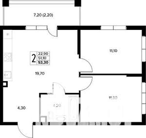 2-к квартира, строящийся дом, 53м2, 1/8 этаж