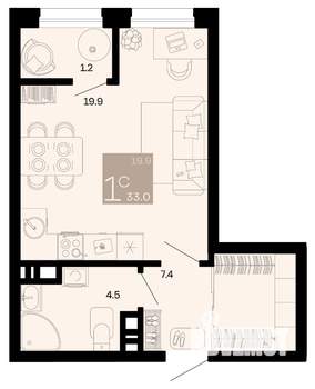 Студия квартира, строящийся дом, 32м2, 4/12 этаж