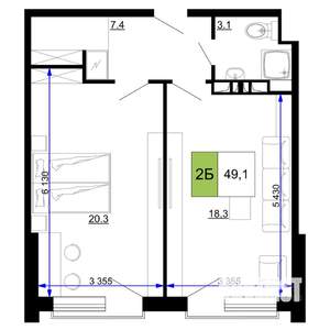 2-к квартира, строящийся дом, 49м2, 8/9 этаж
