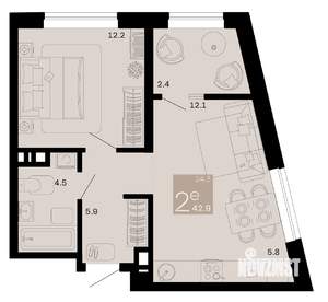 2-к квартира, вторичка, 43м2, 3/8 этаж