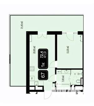 1-к квартира, вторичка, 72м2, 9/9 этаж