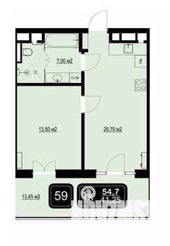 1-к квартира, вторичка, 55м2, 5/9 этаж