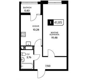 1-к квартира, вторичка, 42м2, 2/20 этаж