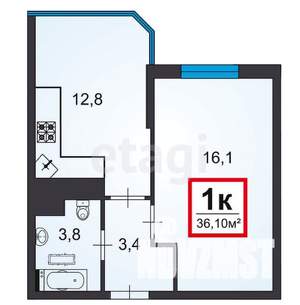 1-к квартира, вторичка, 36м2, 8/15 этаж