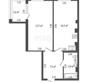 1-к квартира, вторичка, 50м2, 2/12 этаж